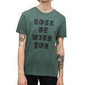John Varvatos Men's Rock Be With You Goth Applique Graphic SS T-Shirt Dark Moss